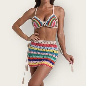 Itty Bitty Kinis | Crochet Bikini and Cover-Up Set | Rainbow | XS/S